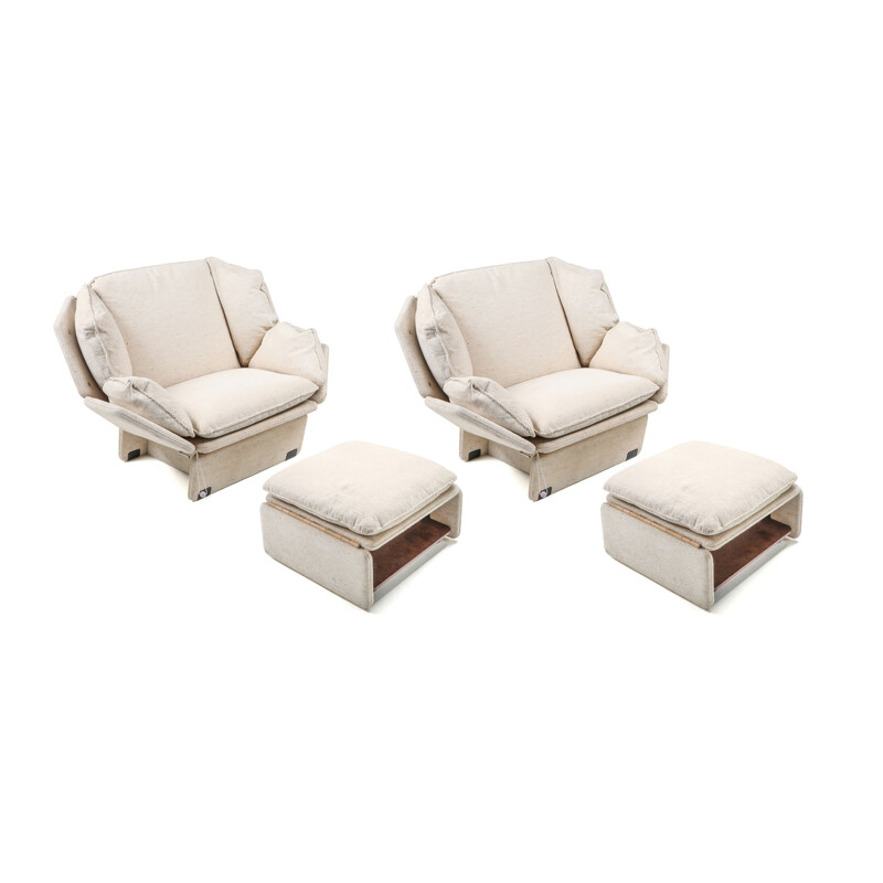 Pair of vintage lounge Chairs In Cream Wool 1970