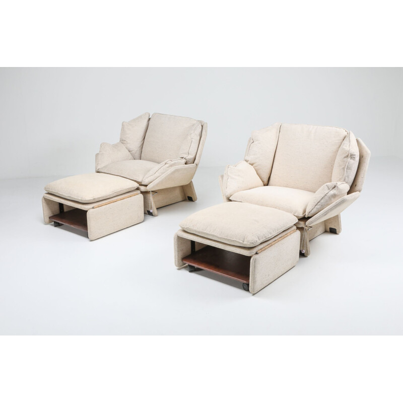 Pair of vintage lounge Chairs In Cream Wool 1970