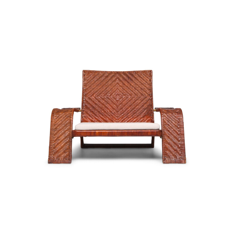 Vintage lounge chair In woven leather by Marzio Cecchi 1970