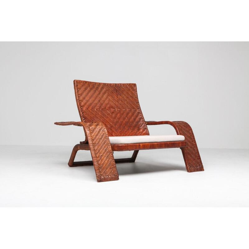 Vintage lounge chair In woven leather by Marzio Cecchi 1970