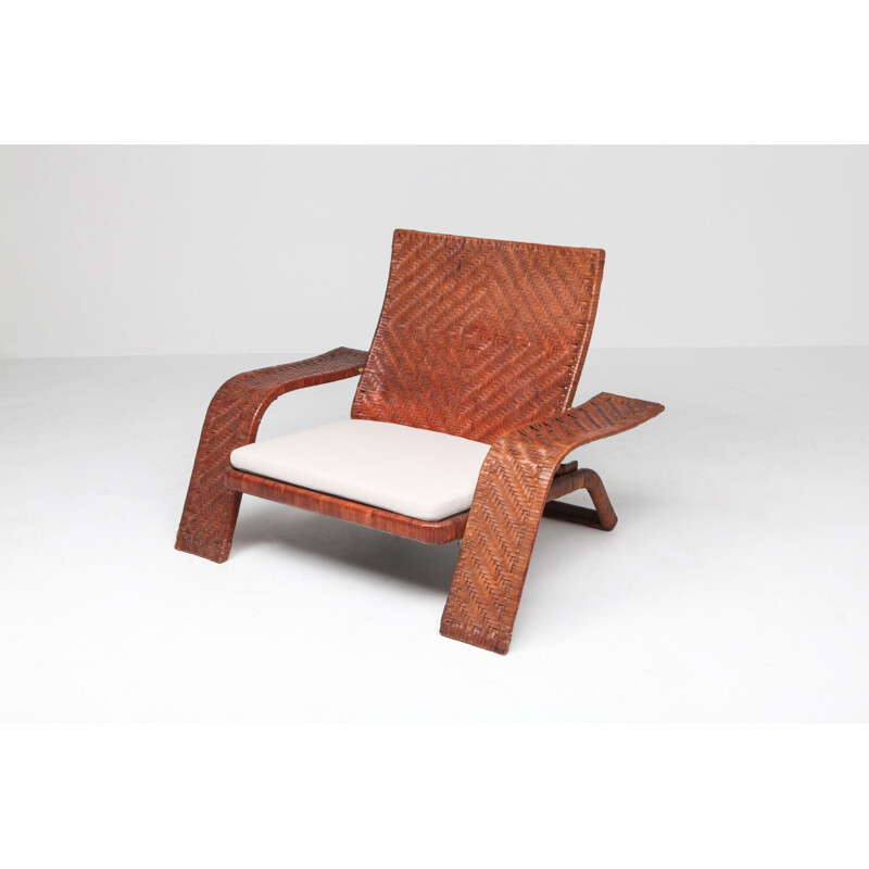 Vintage lounge chair In woven leather by Marzio Cecchi 1970