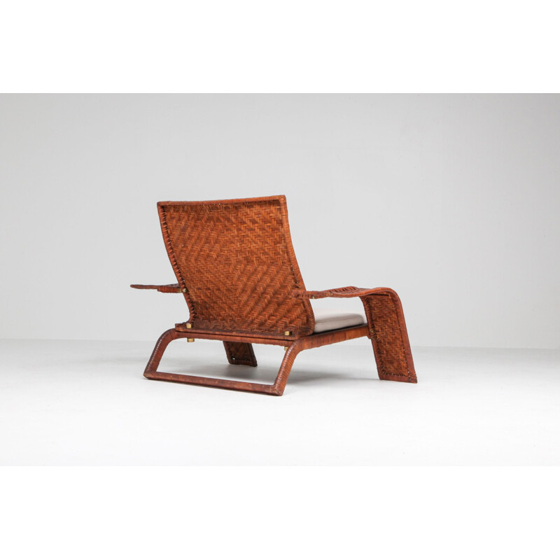 Vintage lounge chair In woven leather by Marzio Cecchi 1970
