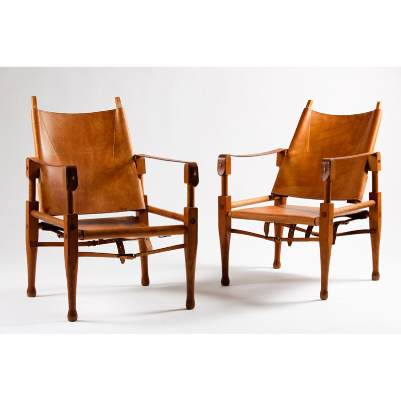 Pair of Safari chairs in wood and leather, Wilhelm KIENZLE - 1950s