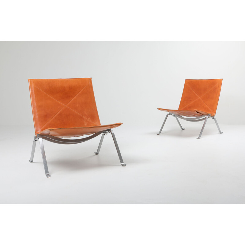 Vintage PK22 Cognac Leather Kold Christensen Lounge Chairs 1960