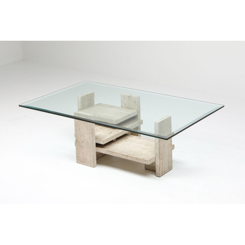 Vintage travertine Postmodern Coffee Table 1970