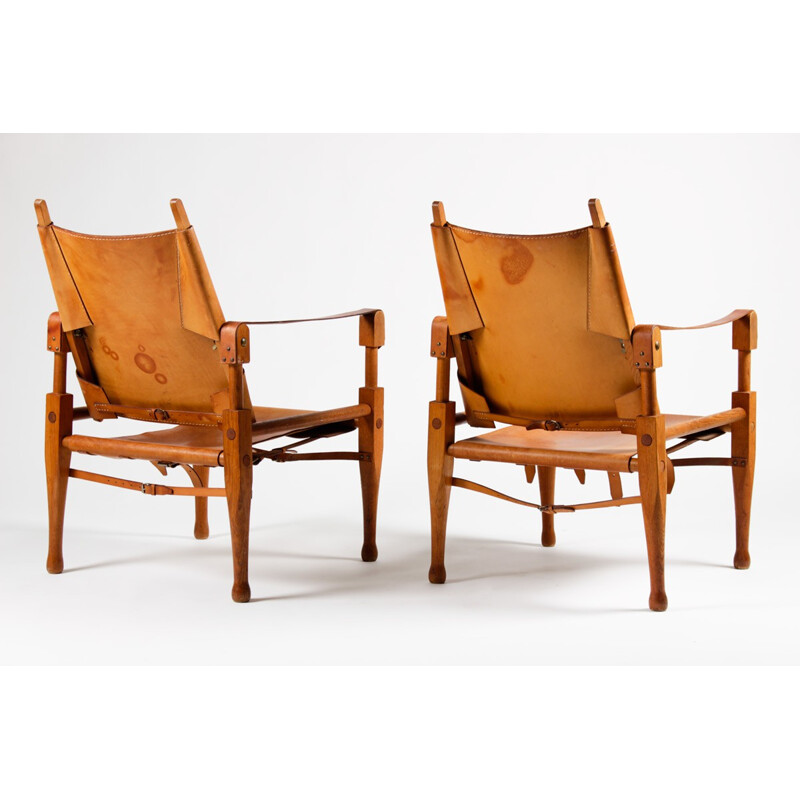 Pair of Safari chairs in wood and leather, Wilhelm KIENZLE - 1950s