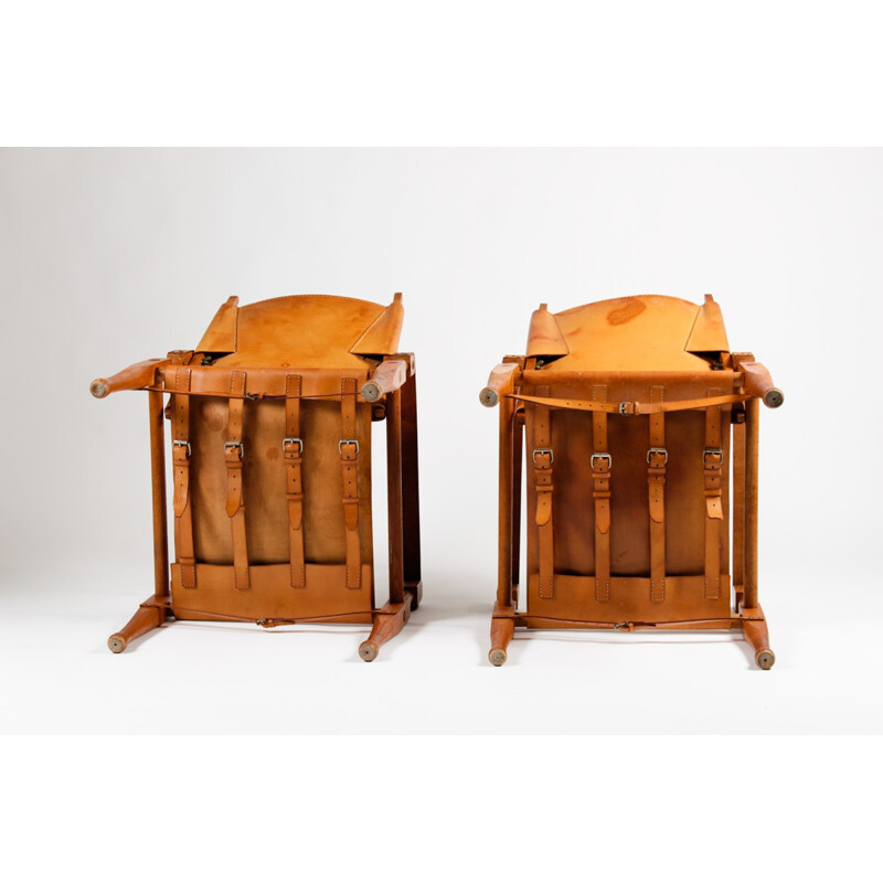 Paire de chaises Safari en bois et cuir, Wilhelm KIENZLE - 1950