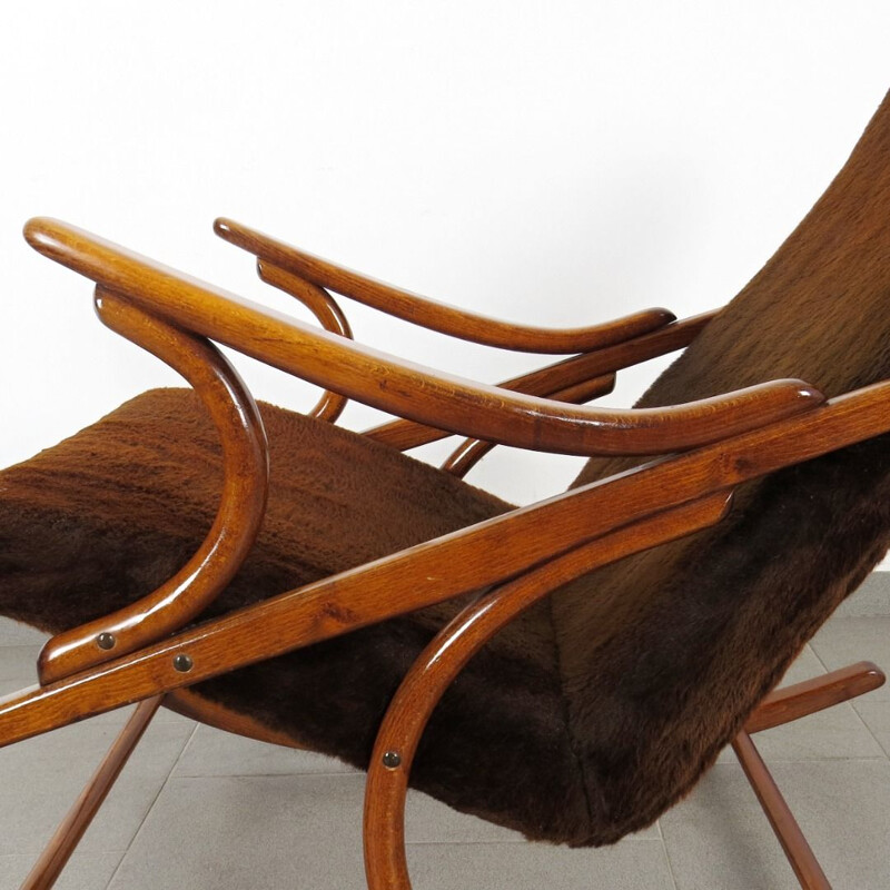 Vintage wooden and fabric rocking chair by Antonin Suman, 1960s