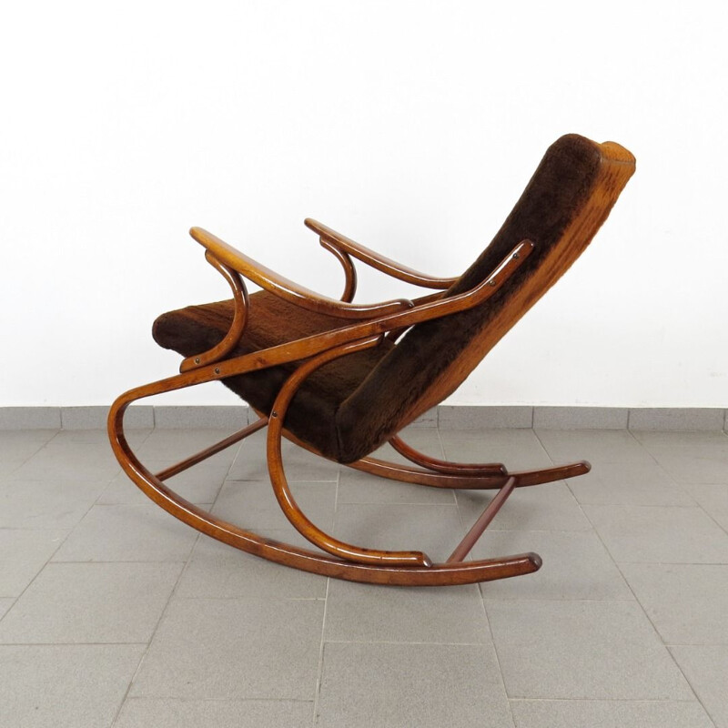 Vintage wooden and fabric rocking chair by Antonin Suman, 1960s