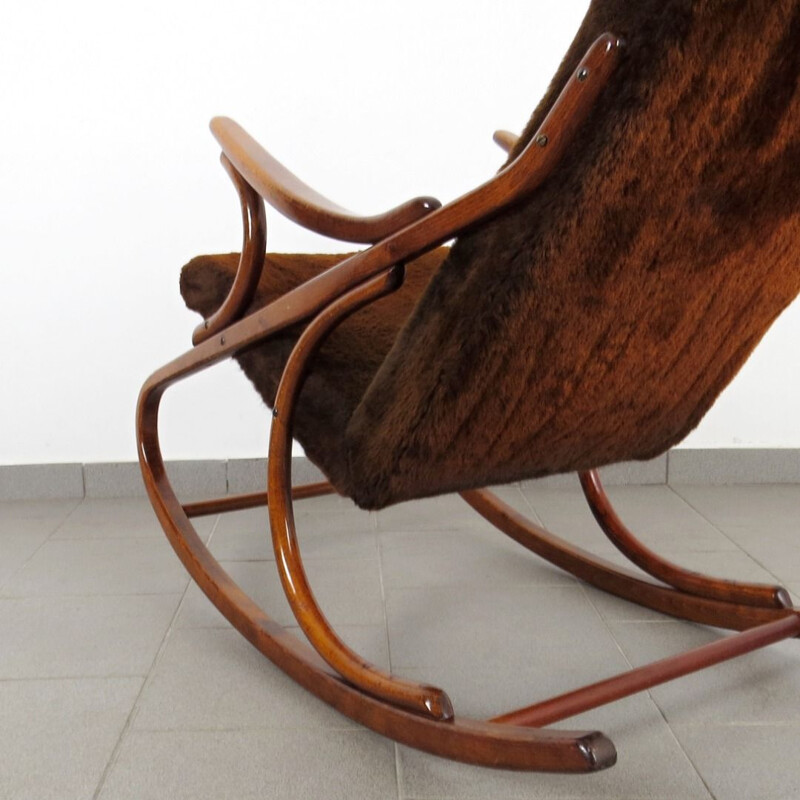 Vintage wooden and fabric rocking chair by Antonin Suman, 1960s