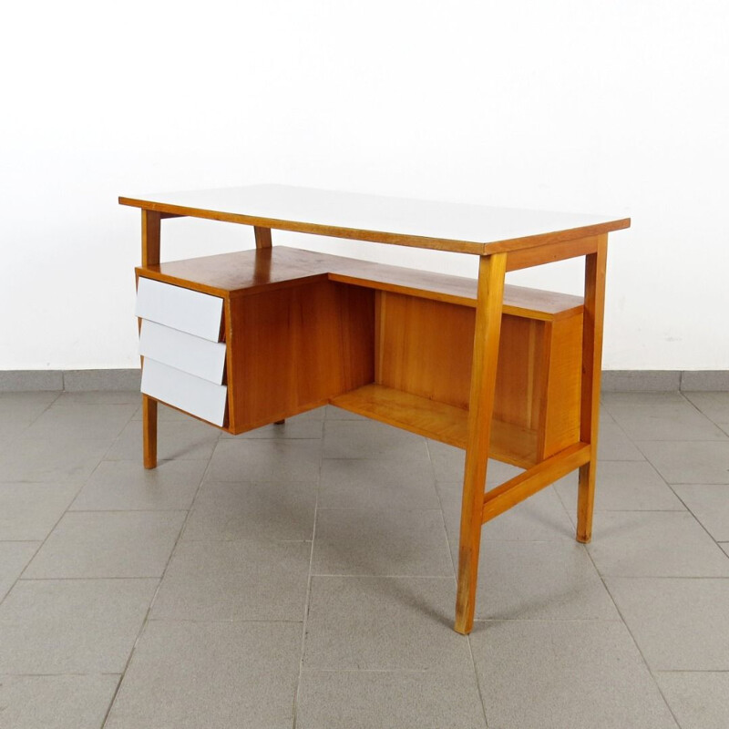 Vintage wooden and white desk, 1960s