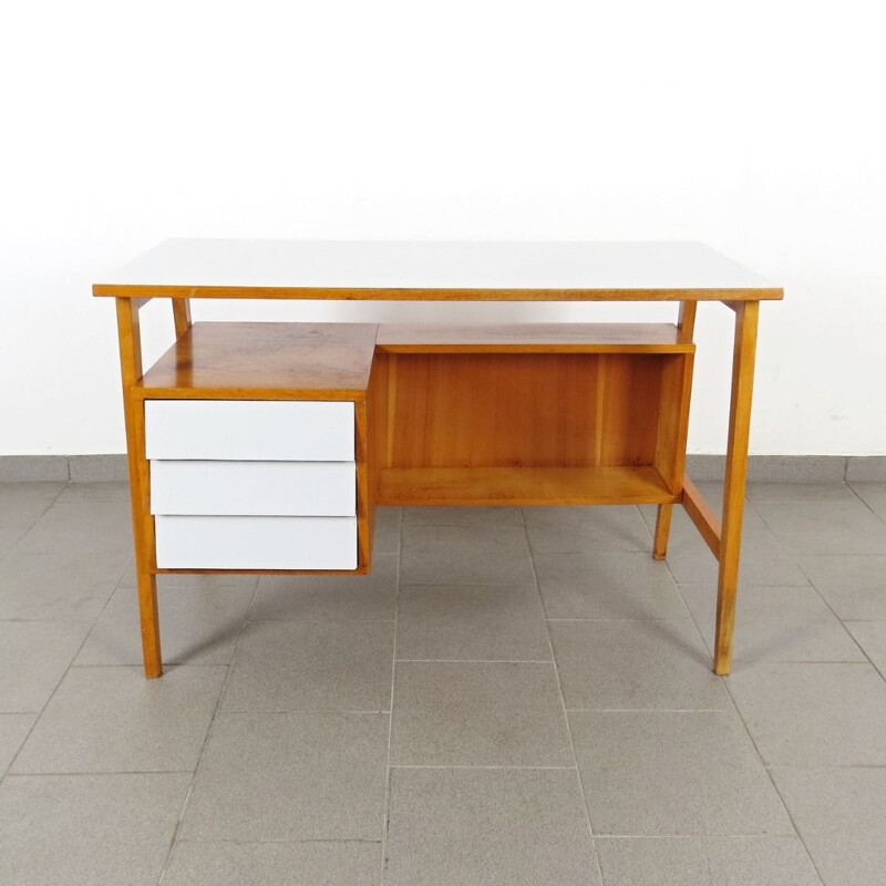 Vintage wooden and white desk, 1960s