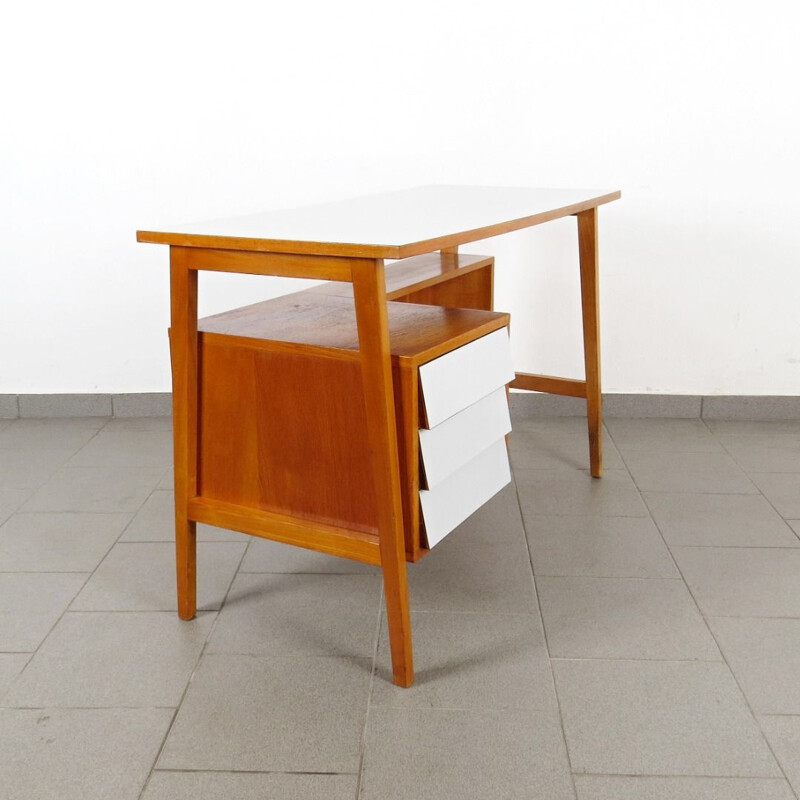 Vintage wooden and white desk, 1960s