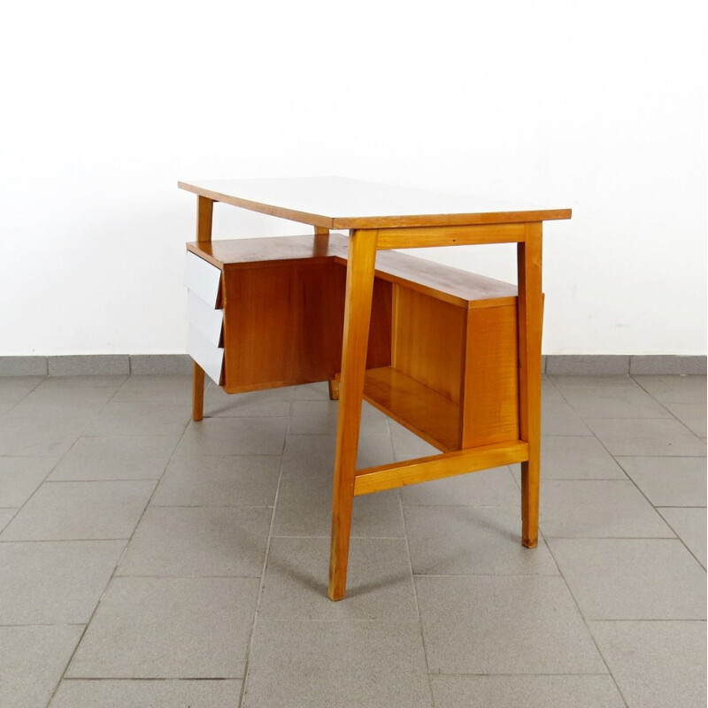 Vintage wooden and white desk, 1960s