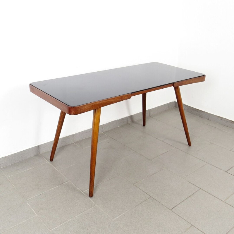 Table vintage en bois et verre, 1960