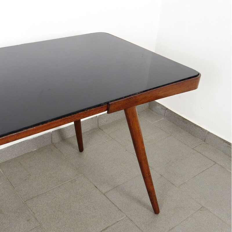 Table vintage en bois et verre, 1960