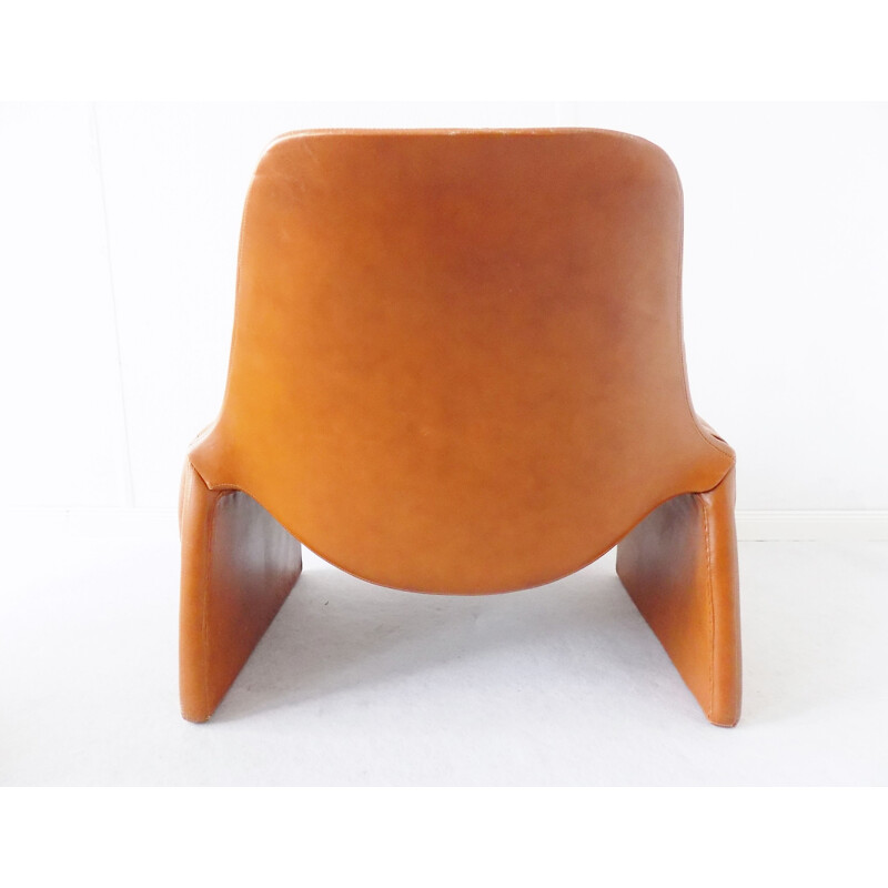 Vintage P60 leather lounge chair with ottoman by Vittorio Introini for Saporiti, 1962