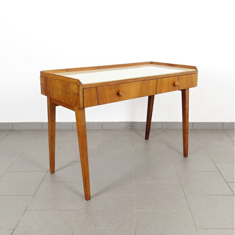 Table d'appoint vintage blanche et bois, 1960