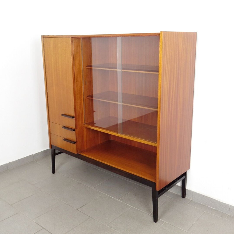 Vintage wood and glass bookcase by Frantisek Mezulanik, 1960s