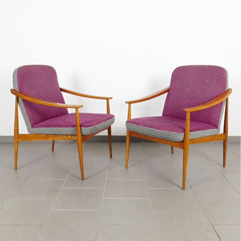 Set of 2 vintage pink armchairs, 1960s