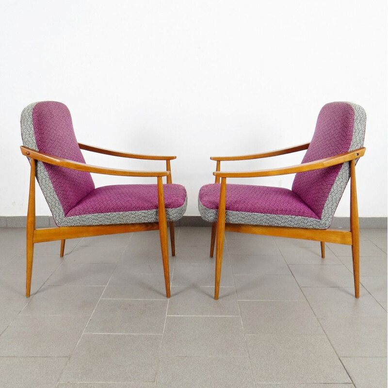 Set of 2 vintage pink armchairs, 1960s