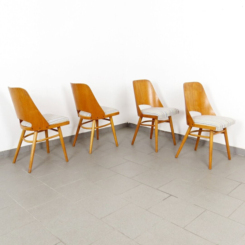 Set of 4 vintage wooden dining chairs by Ton, 1960s