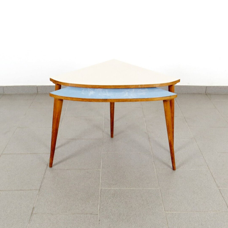 Set of 2 vintage bicolore side tables, 1960s
