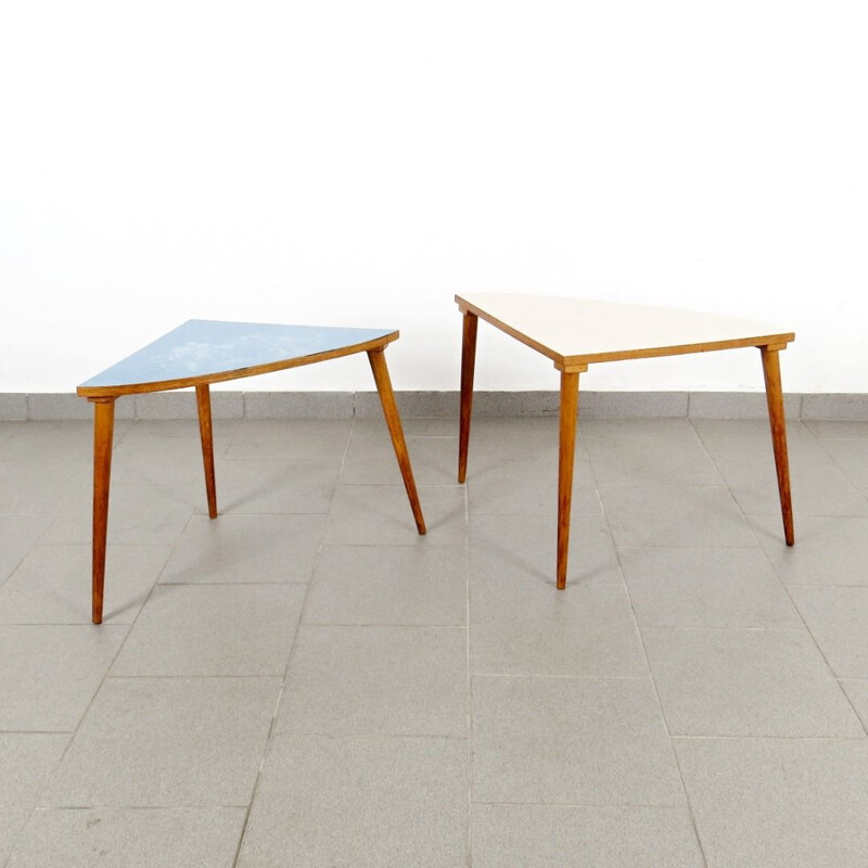 Set of 2 vintage bicolore side tables, 1960s