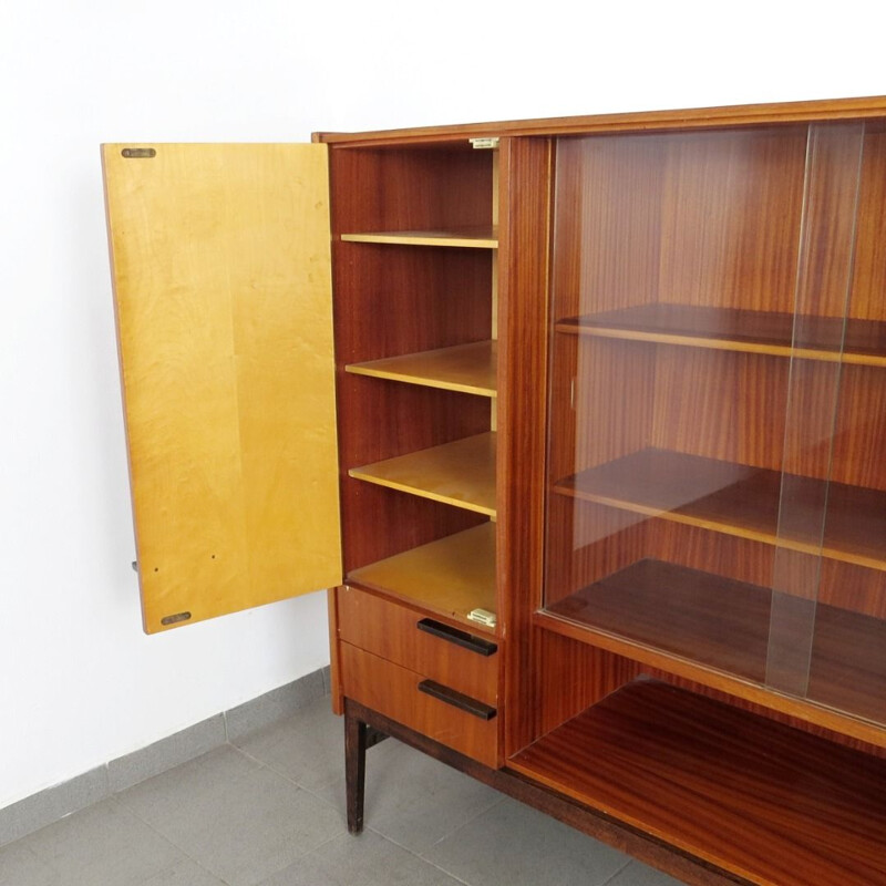 Vintage glass and wood bookcase by Frantisek Mezulanik, 1960s