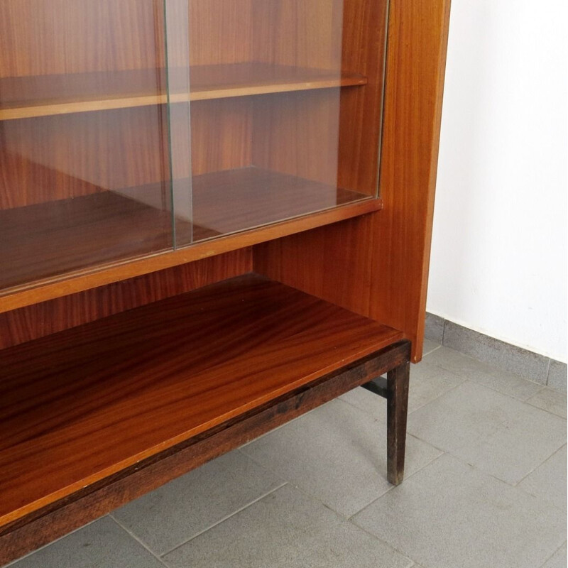 Vintage glass and wood bookcase by Frantisek Mezulanik, 1960s