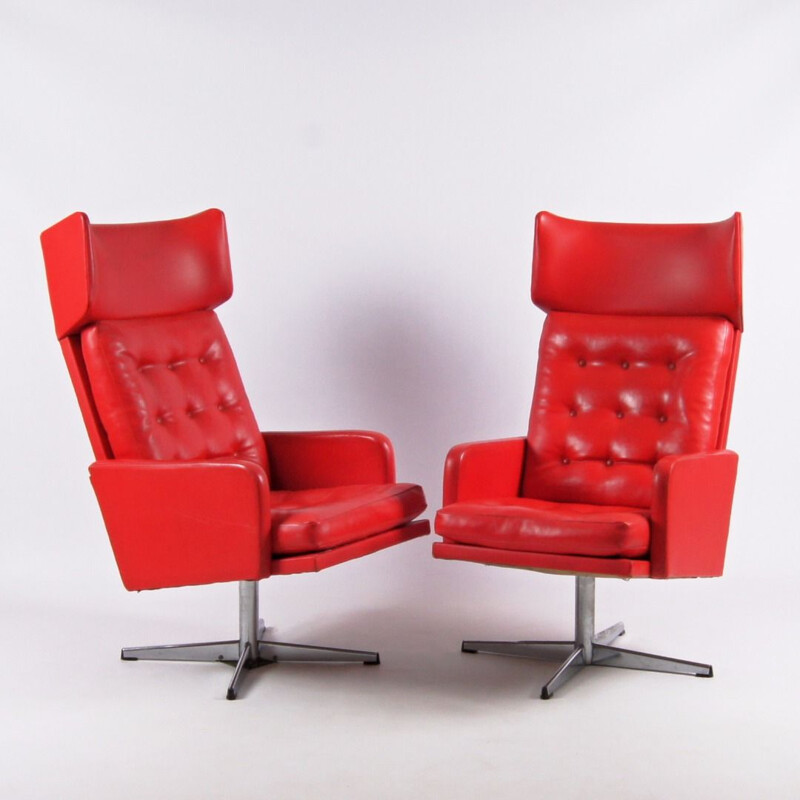 Ensemble de 2 fauteuils rouges vintage, 1970 