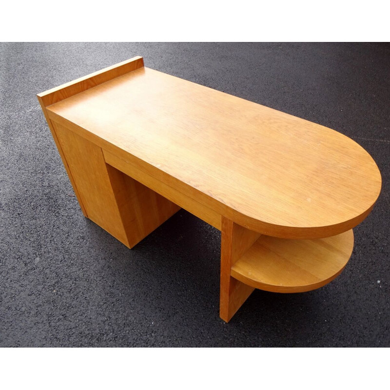 Vintage oak and brass desk, 1950s