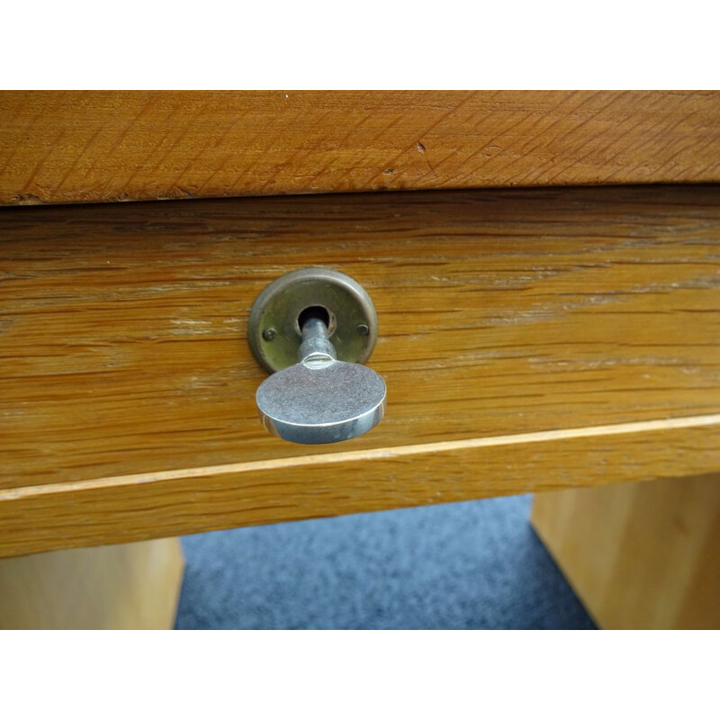 Vintage oak and brass desk, 1950s