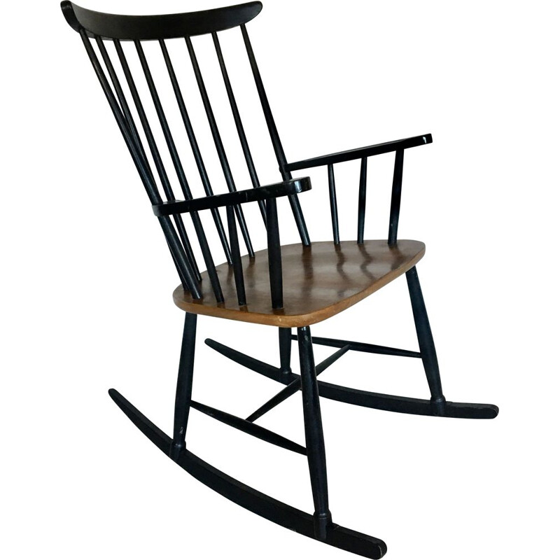Rocking chair vintage en teak et métal 1960