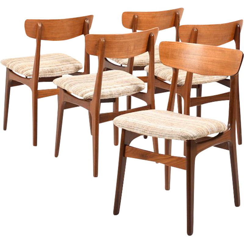 Ensemble de 5 chaises à repas vintage danoises en teck, 1960