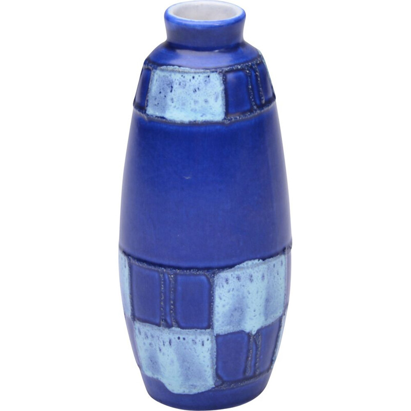 Vaso vintage in ceramica blu di Strehla Keramik, Germania 1950