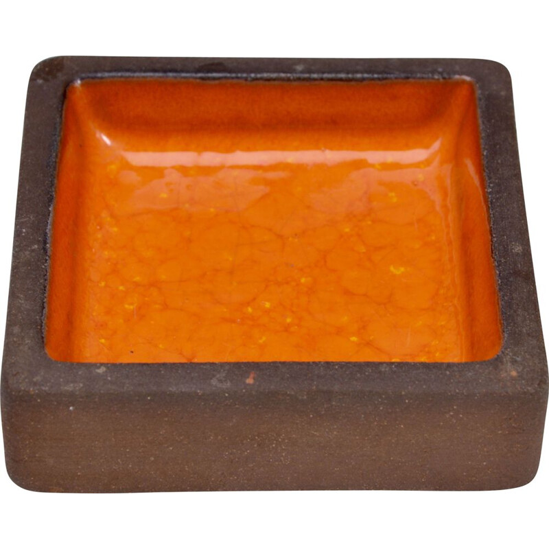 Bol vintage en grès rectangulaire avec céramique orange par Knabstrup, 1960
