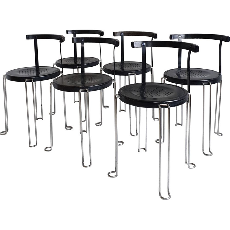 Set of 6 "B4" vintage stacking chairs by Börge Lindau & Bo Lindekrantz for Bla Station, 1980s