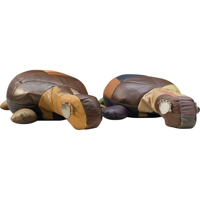 Ensemble de 2 poufs vintage tortue en cuir, 1960