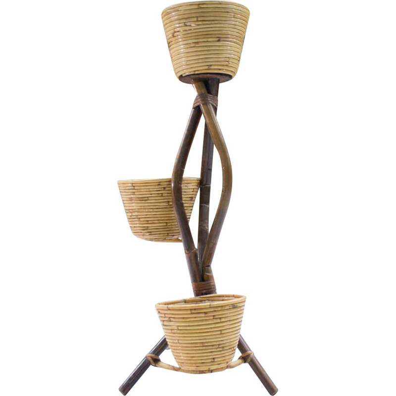 Vintage bamboo and rattan plant holder, Italy, 1950s