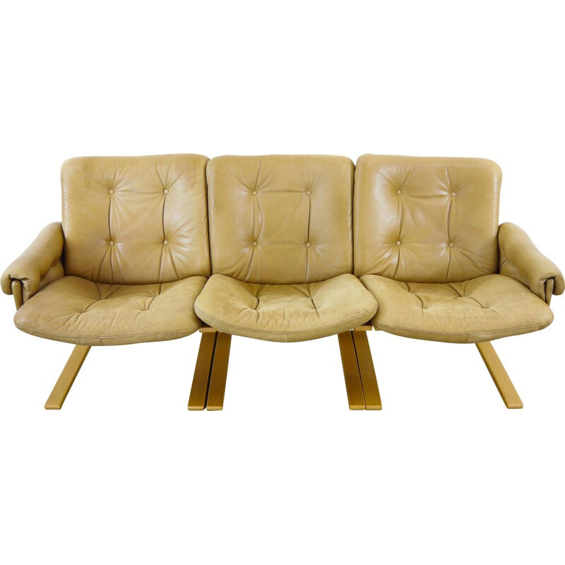 Vintage Kengu Sofa aus braunem Leder von Solheim für Rykken, Norwegen, 1970