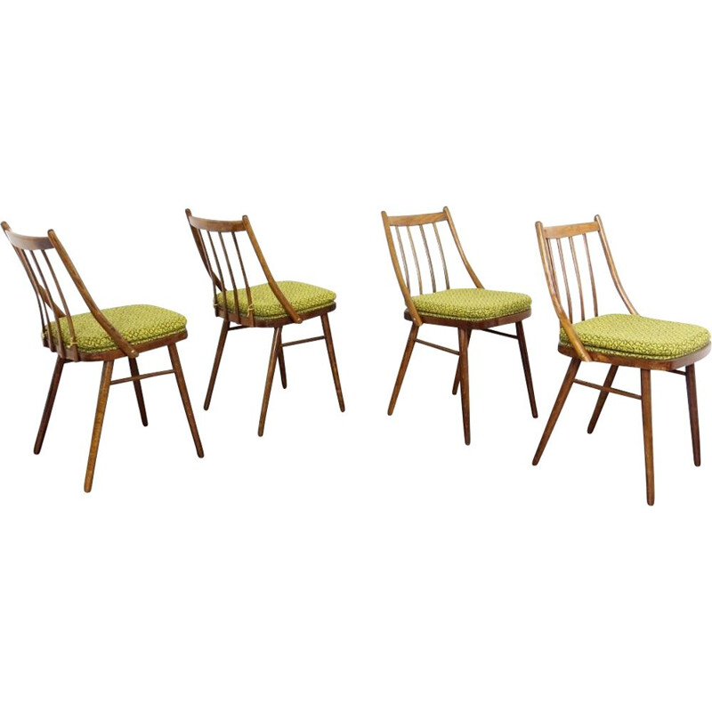 Set of 4 vintage in fabric and wooden dining chairs, 1960s