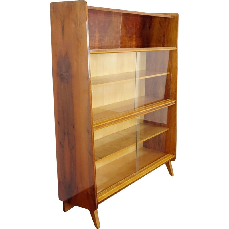 Vintage wooden and glass bookcase by Tatra Pravenec, 1960s