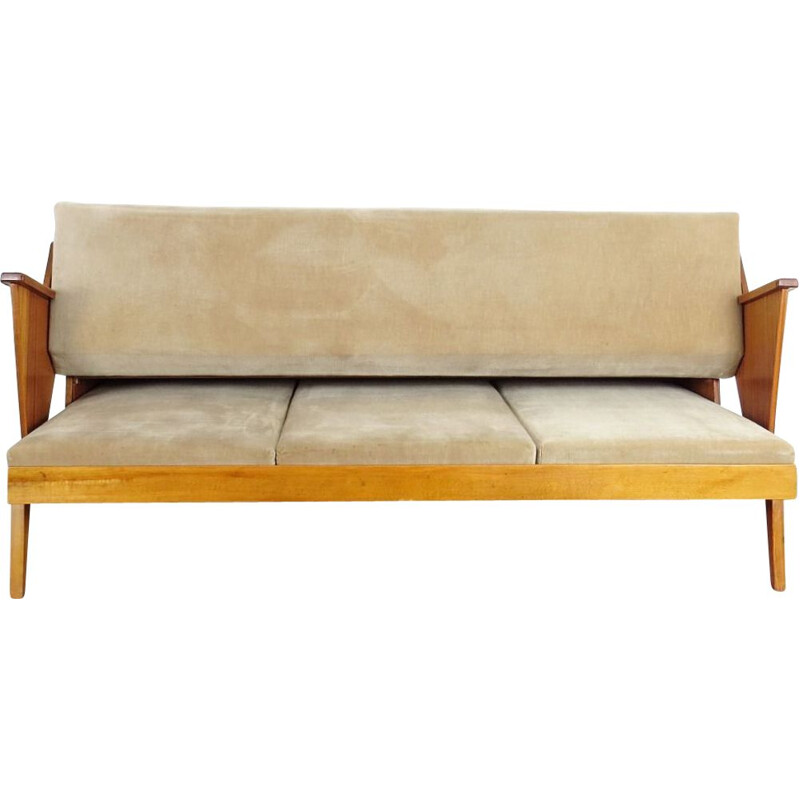 Vintage beige 3-seater sofa, Czechoslovakia, 1960