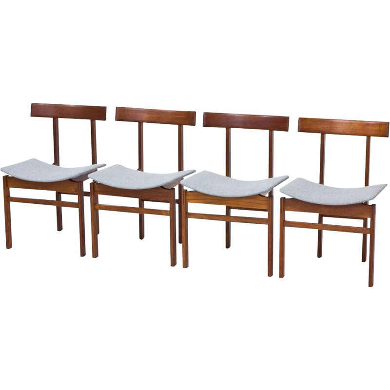 Set of 4 vintage Danish dining chairs in teak & wool by Inger Klingenberg