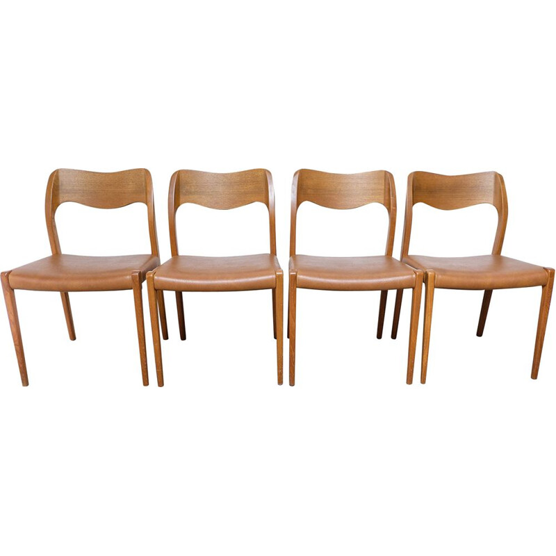 Set of 4 vintage Danish teak Model 71 dining chairs by Niels Otto Møller for J.L. Møllers, 1970s