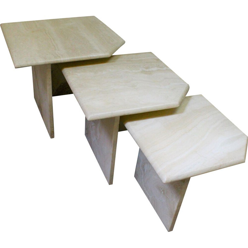 Set of 3 vintage travertine nesting tables