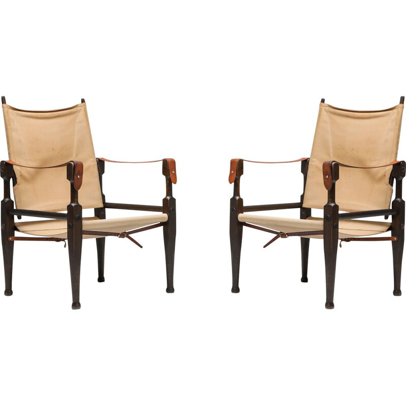 Vintage pair of Safari chairs by Kaare Klint for Rud Rasmussen, 1960s