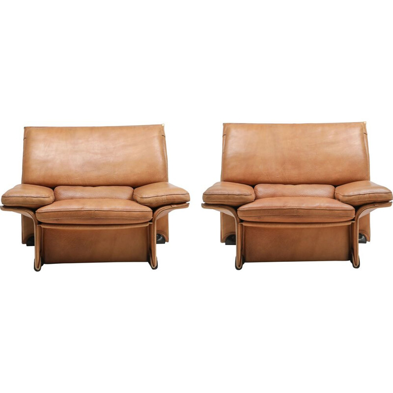 Pair of vintage armchairs in camel leather by Titiana Ammannati and Giampiero Vitelli for Brunati, 1970