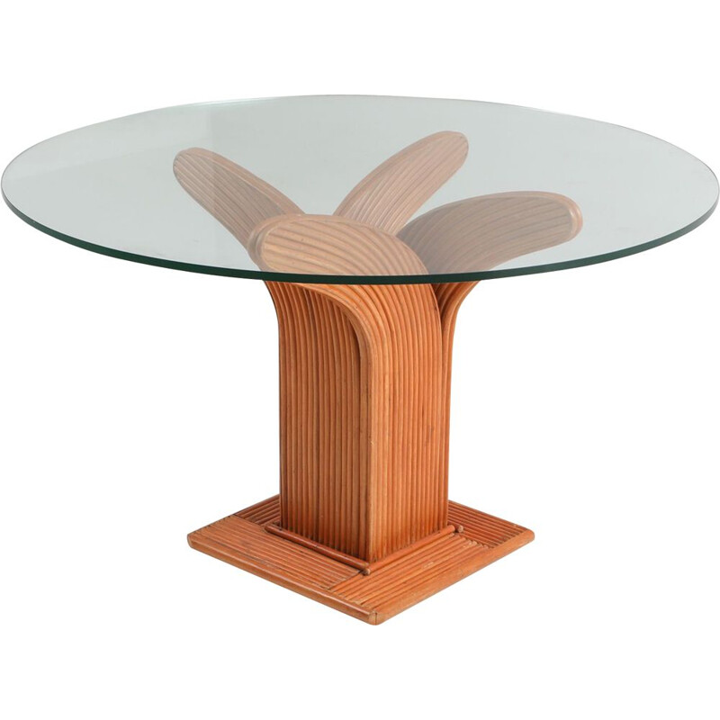 Table vintage de salle a manger en bambou rotin tropicaliste Vivai Del Sud par Mariani & Purini 1970